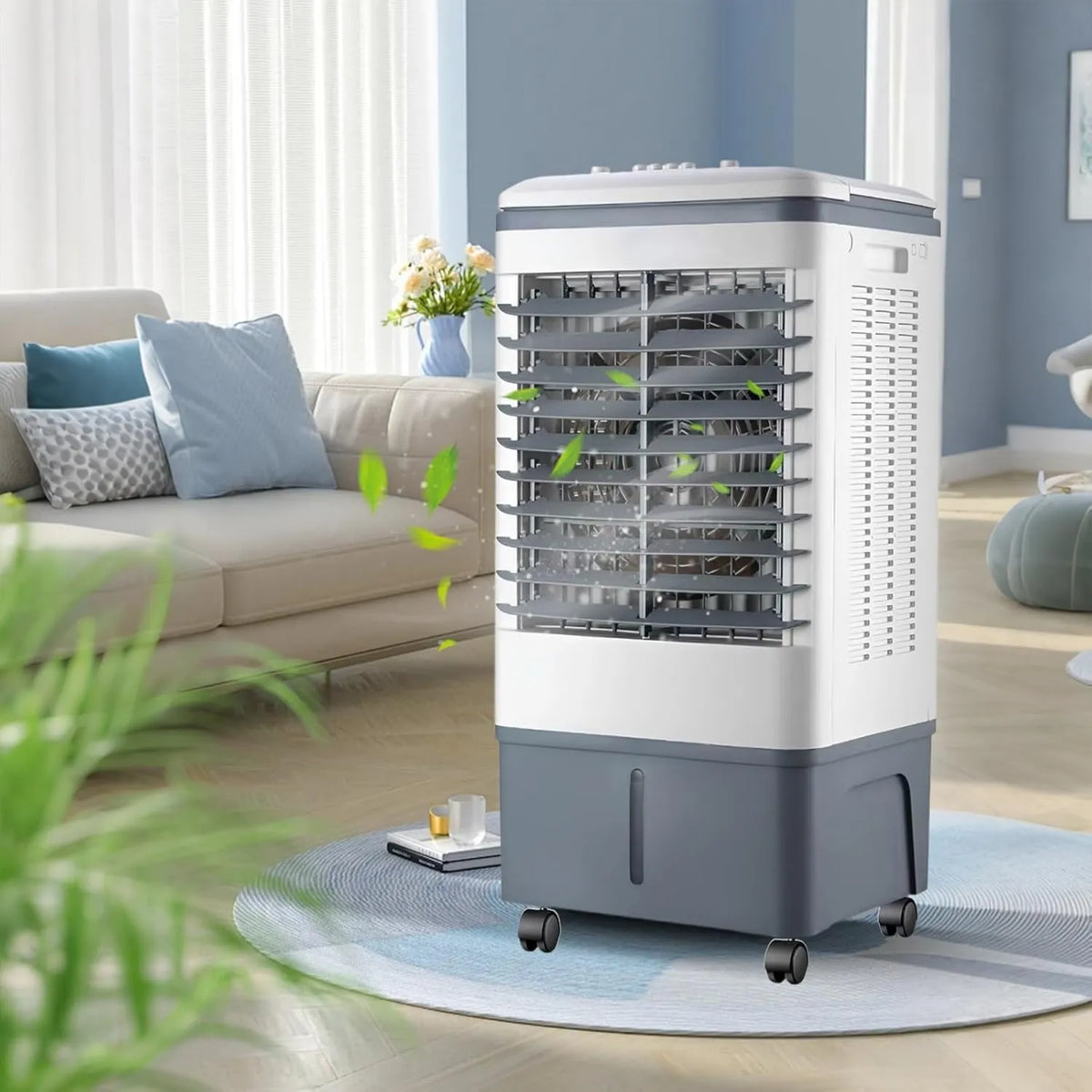 Suyaoquant klimatyzator przenośny, Odświeżacz powietrza, 20 l, 3 prędkości, Oscylacja pozioma, duży zbiornik, 2 opakowania na lód