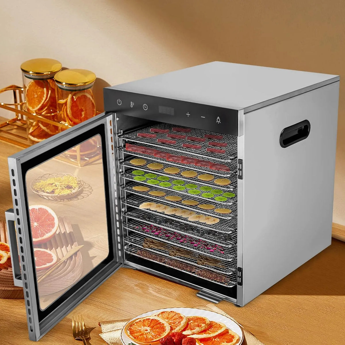 GAOUSD suszarka do żywności, LED-światło migające, 800 W żywności dehydrater owoców i Legumes Dehydrater wyposażone w 10 Płyty i minutnik, mięso