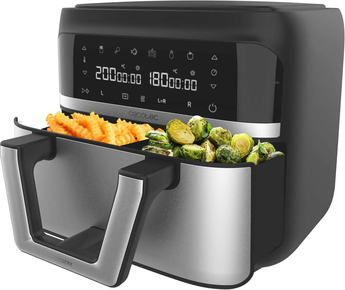 Cecotec frytkownica beztłuszczowa, 2850 W, sterowanie dotykowe, Frytkownica na gorące powietrze bez oleju, Air Fryer Cecofry Dual 9000. 2850 W