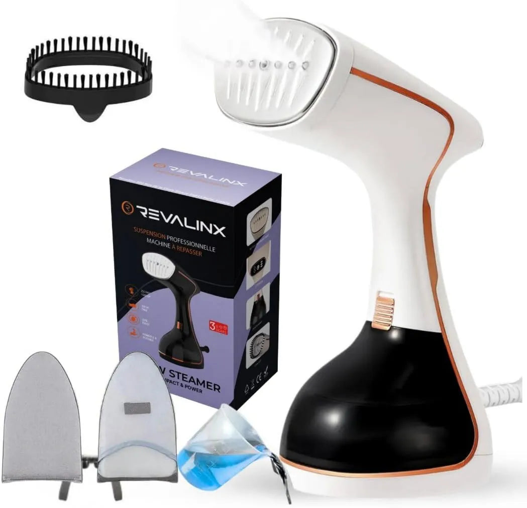 Revalinx parownica do ubrań, 2- in-1 Przenośne, elektryczne żelazo, 1800 W, 320 ml, duży zbiornik, para, LCD ekran, Dom, Mróz 2-en-1