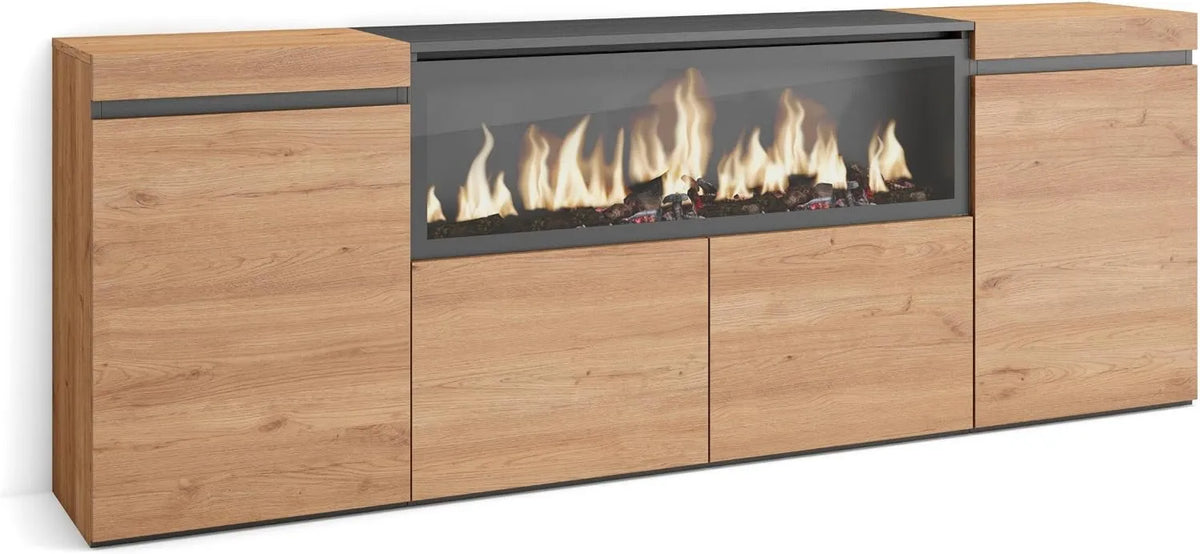 Skraut Home, XXL elektryczny kominek, do Buffet Living & Kitchen, 210, 4 Drzwi, Szafa na składowanie, Wygodne
