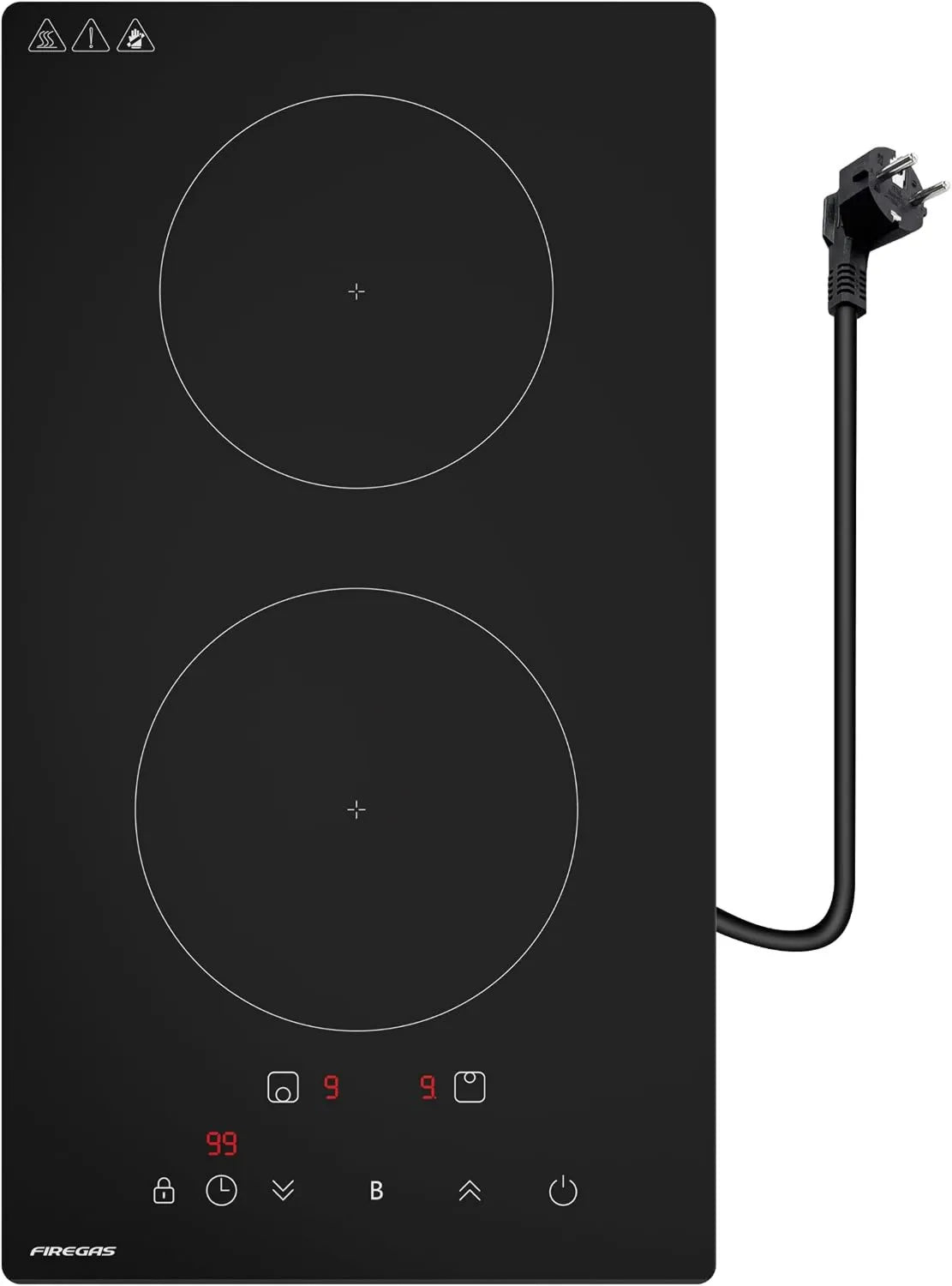 Płyta indukcyjna, 3700 W, 9 poziomów, 2100 W, timer, sterowanie dotykowe, FIREGAS Płyta indukcyjna do zabudowy, 2 strefy gotowania, timer do 99 minut