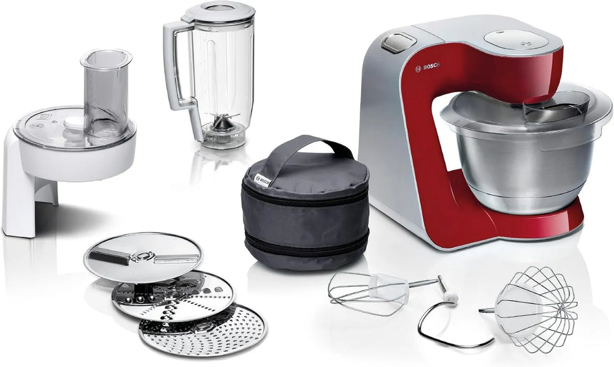Bosch MUM58720 robot kuchenny, 1000W, 1,9kg, MUM5 wielofunkcyjny robot kuchenny, maszynka do krojenia i ubijania, mikser planetarny, kolor czerwony