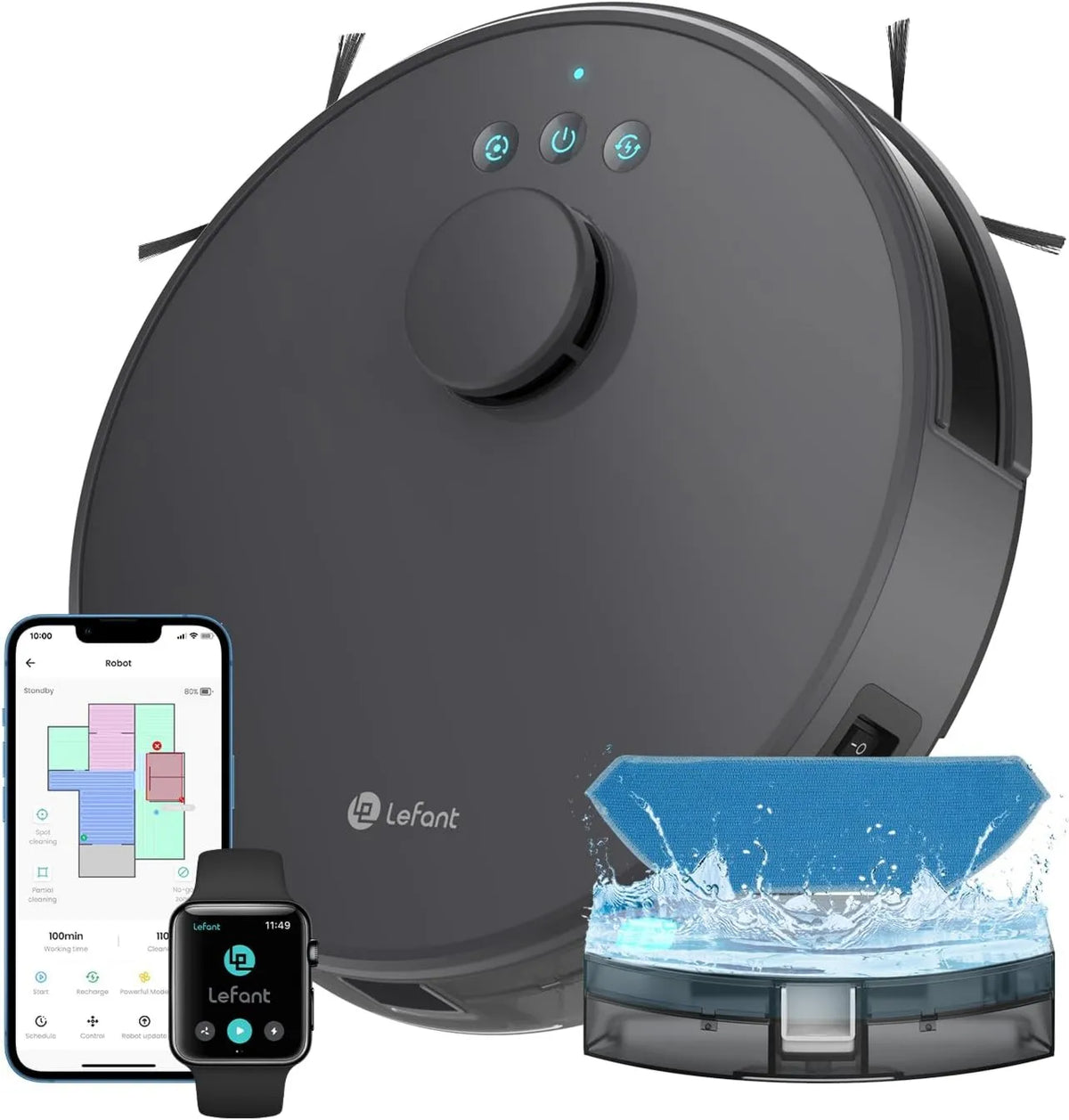 Lefant robot sprzątający, Odkurzacz do robota, WiFi, szary, Alexa / APP / WiFi, 5500Pa