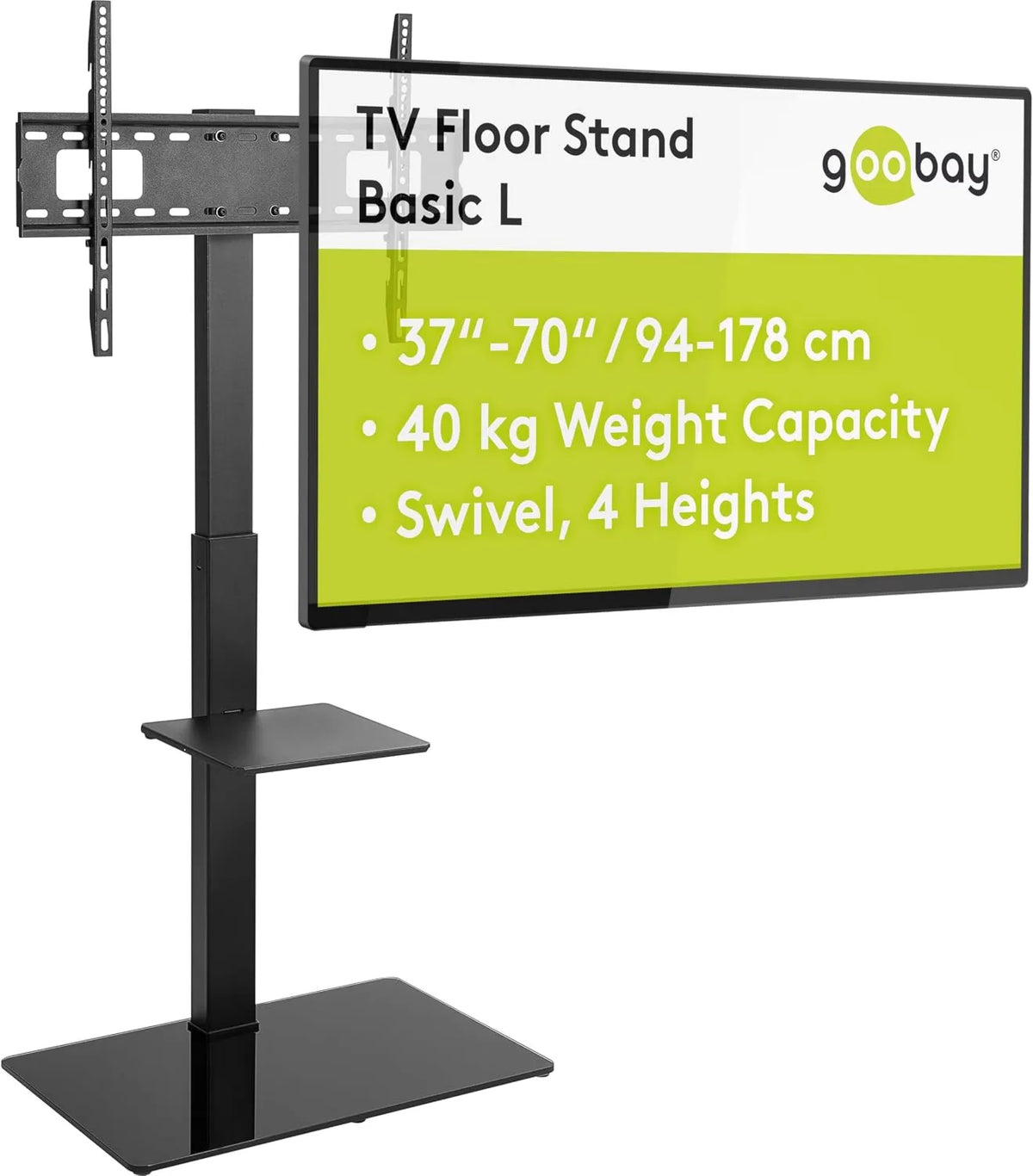 goobay, Inteligentny telewizor, 70 cali, 600 × 400, TV, 58526, TV podłogowa 37- 70 Inches Orientable 35 ° Regulacja wysokości VESA 600x400 Do 40 kg