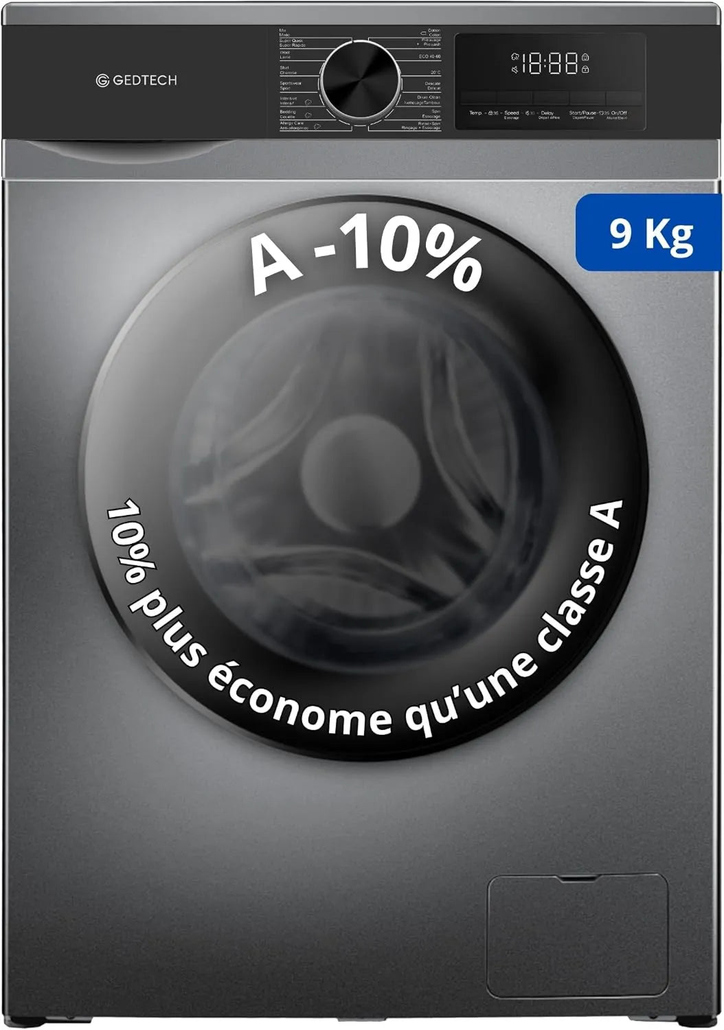 GEDTECH pralka, GLL91400DG, 16 programów, 9 kg, szary, 1400 obr. / min, 9 kggs