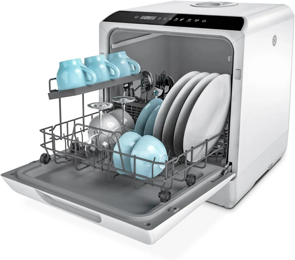 Hermitlux zmywarka wolnostojąca, Zmywarka, 5 l, 6 programów, duży zbiornik, tryb dla dzieci 75°C, 2 tryby zaopatrzenia w wodę, 4 sztućce, zbiornik na wodę 5 l, Suszenie powietrza