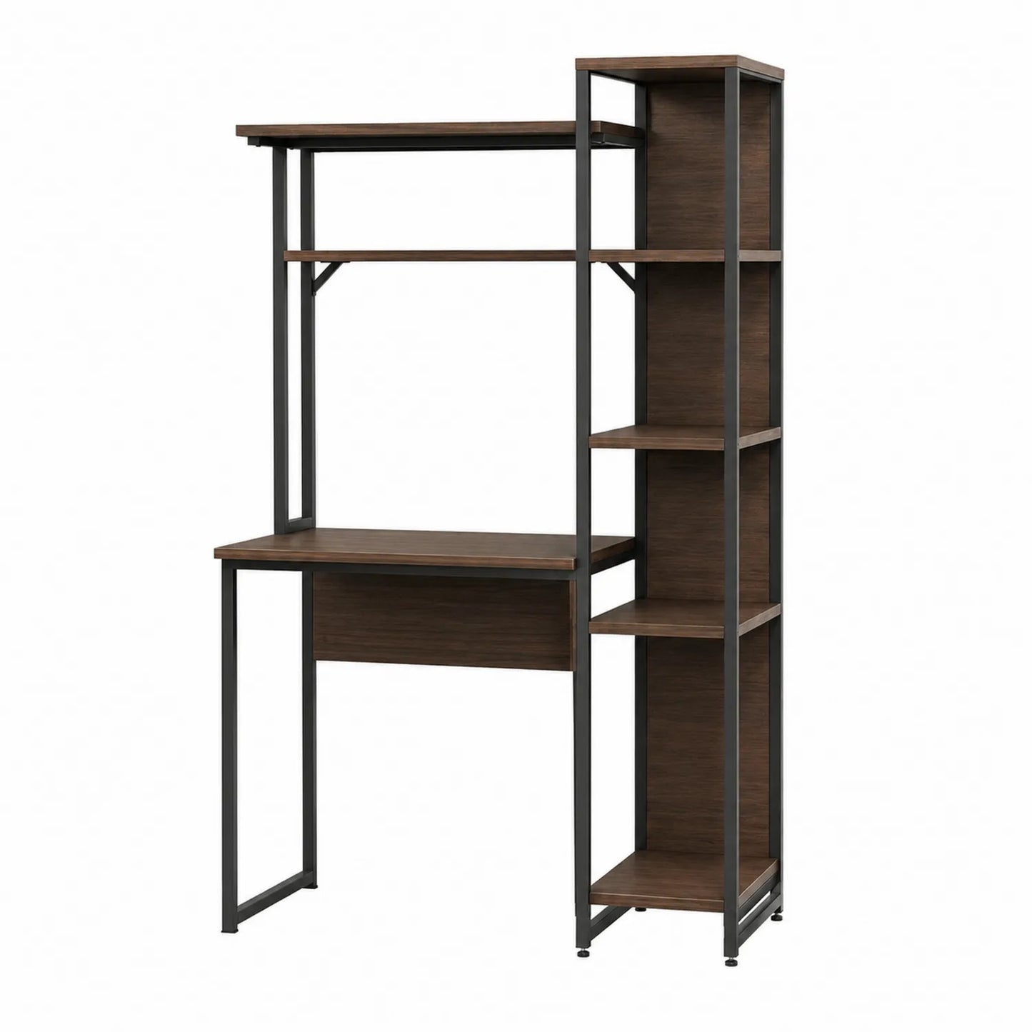 Biurko z regałem z płyty MDF i metalu brązowe 120x60x150 cm
