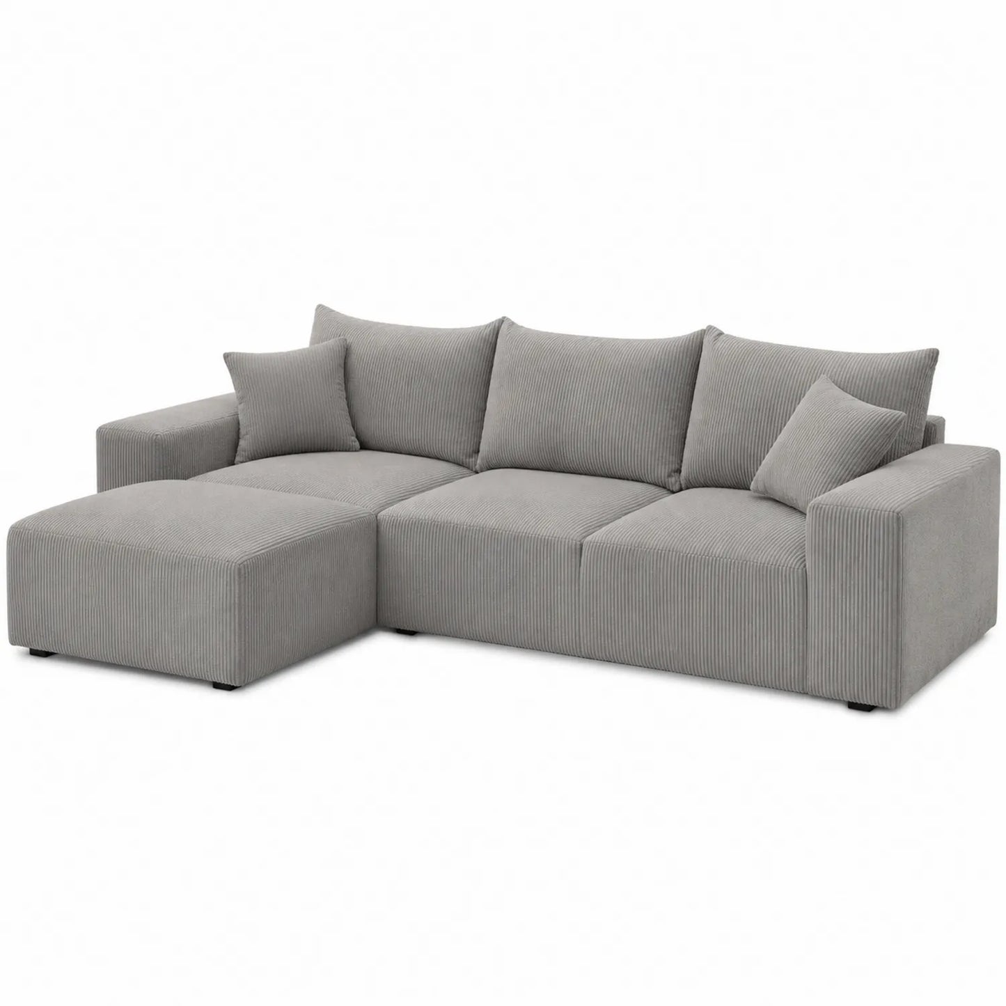 Szara kanapa narożna z materiałem sztruksowym 280x160x90 cm