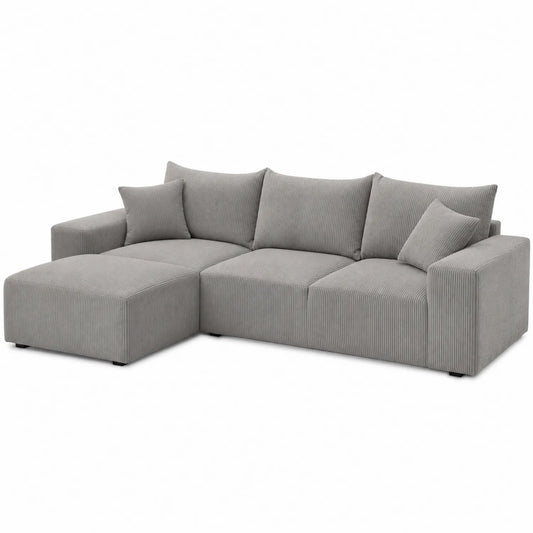 Szara kanapa narożna z materiałem sztruksowym 280x160x90 cm