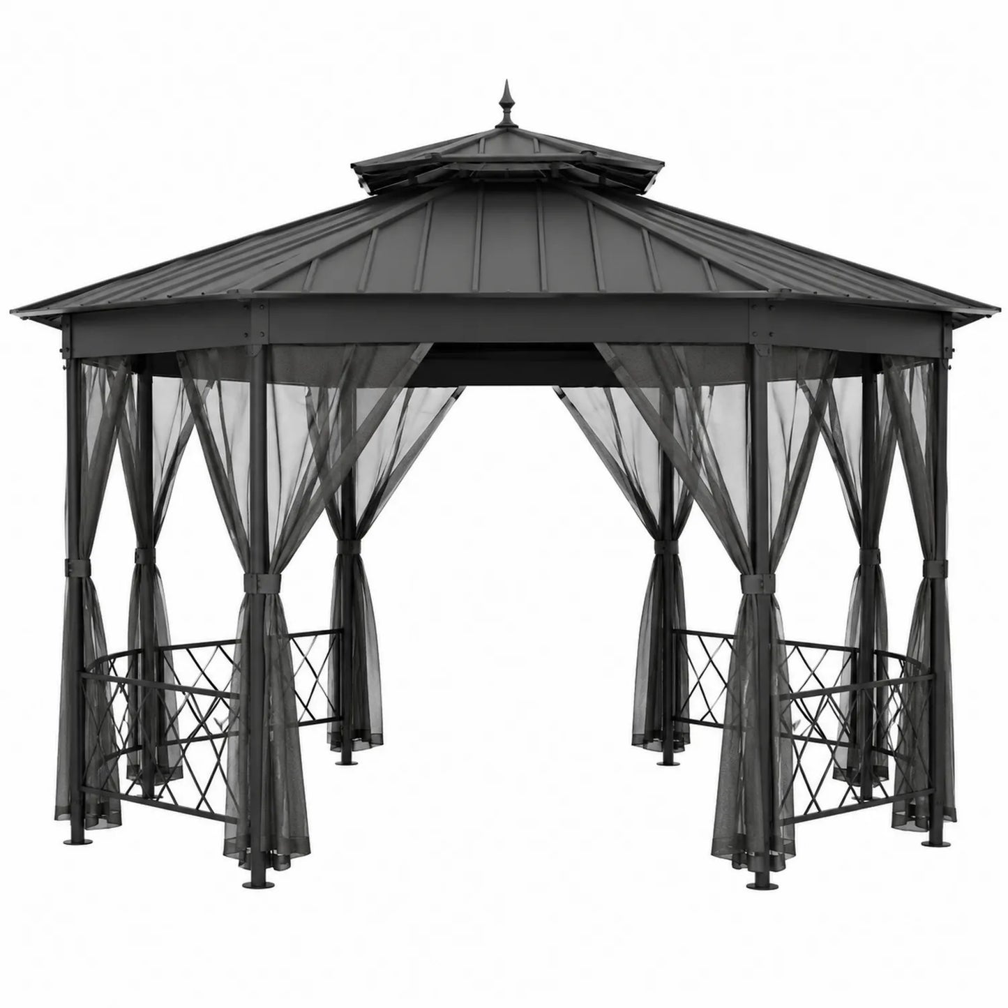 Metalowa Altana Ogrodowa z Siatkowymi Zasłonami 300x300 cm Szara