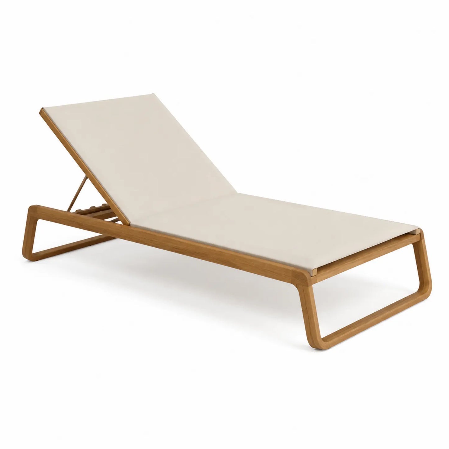 Leżak ogrodowy drewniany teak z tkaniną poliestrową beżowy 200x75x35 cm