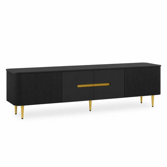 Szafka RTV z MDF i metalowymi nogami czarna 200x40x50 cm