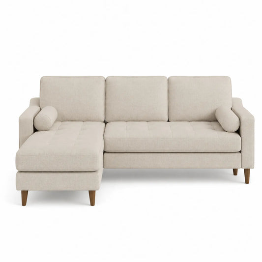 Sofa narożna z tkaniny poliestrowej z szezlongiem beżowa 250 cm
