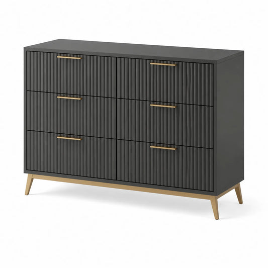 Komoda z szufladami czarna z metalowymi nóżkami 120x40x80 cm