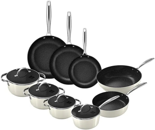 Cook and Pan, Bateria, bateria z patelni i patelni, powłoka nienakładająca się, stal nierdzewna, 9 sztuk, kuchnia 9 części - Indukcja