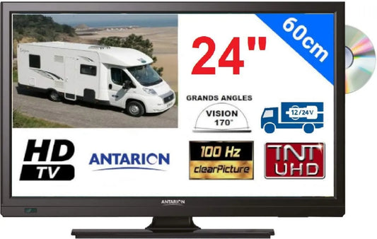 Antarion telewizor, Smart TV ATV24DVD, 24 cali, 12 V, TV, 4K UHD, kemping, TV na podstawie Kempingi samochód LED 24 '60 cm 12 V HD DVD player TNTUHD ATV24DVD