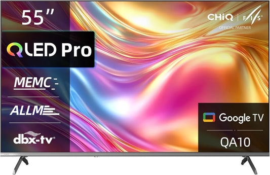 CHiQ, Inteligentny telewizor 55QA10, 55 cali, TV, 4K UHD, QLED, HDR, dźwięk Dolby, Wi-Fi, bez frameworka, Gaming VRR I ALLM, Dolby Audio