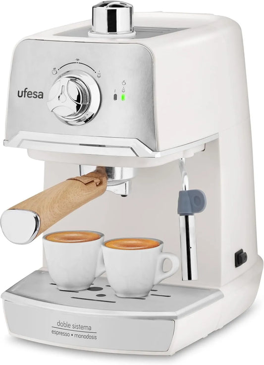CE 7238 ekspres do kawy, 850 W, 20 bar, Ufesa Cream, do przygotowania cappuccino i infuzji, pompa ciśnieniowa 20 bar, tradycyjny system z kawą mieloną