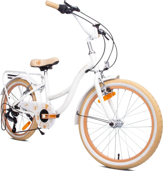 Rower dziecięcy, 20 cali, 6 biegów, 50 kg, regulacja ustawień, Flower Bike Rower dziecięcy dla dziewczynek 20 cali, rower dziewczęcy, stalowa rama