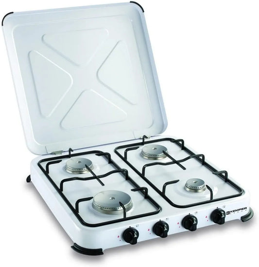 Kemper kuchenka przenośna, Płyta do spalania, 4 pola grzewcze, 4650 W, przenośne, plener, grill, wymienne, kuchenka gazowa, biały