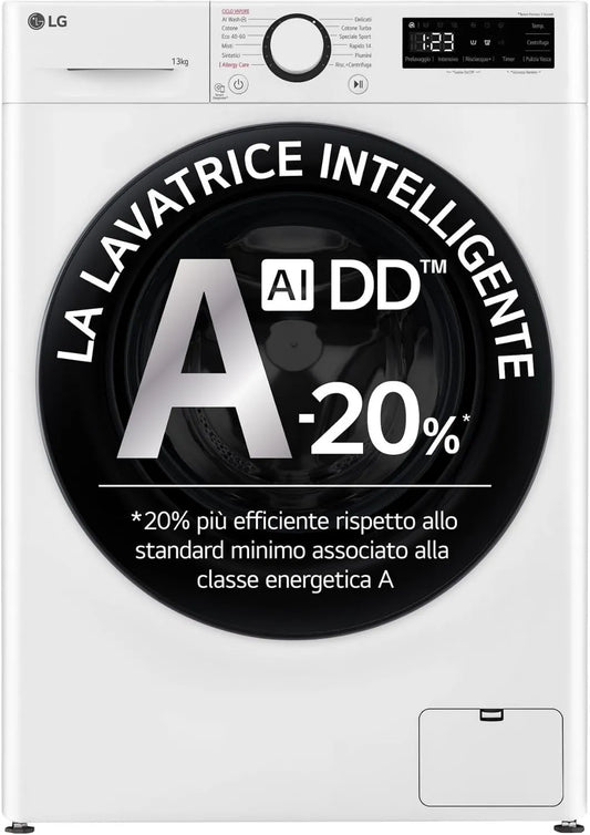 LG pralka, F4R3013NSWB, 13 kg, klasa energetyczna A, para parowa, biała, obciążenie czołowe R3 seria, 1400 obrotów, inteligentna diagnoza