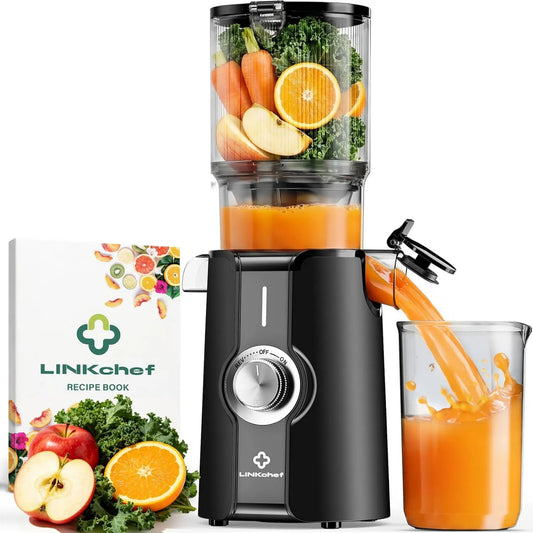 LINKChef sokowirówka, Wyciąg z soku, 200 W, szyja szeroka na 115 mm dla całych owoców i warzyw, bez BPA