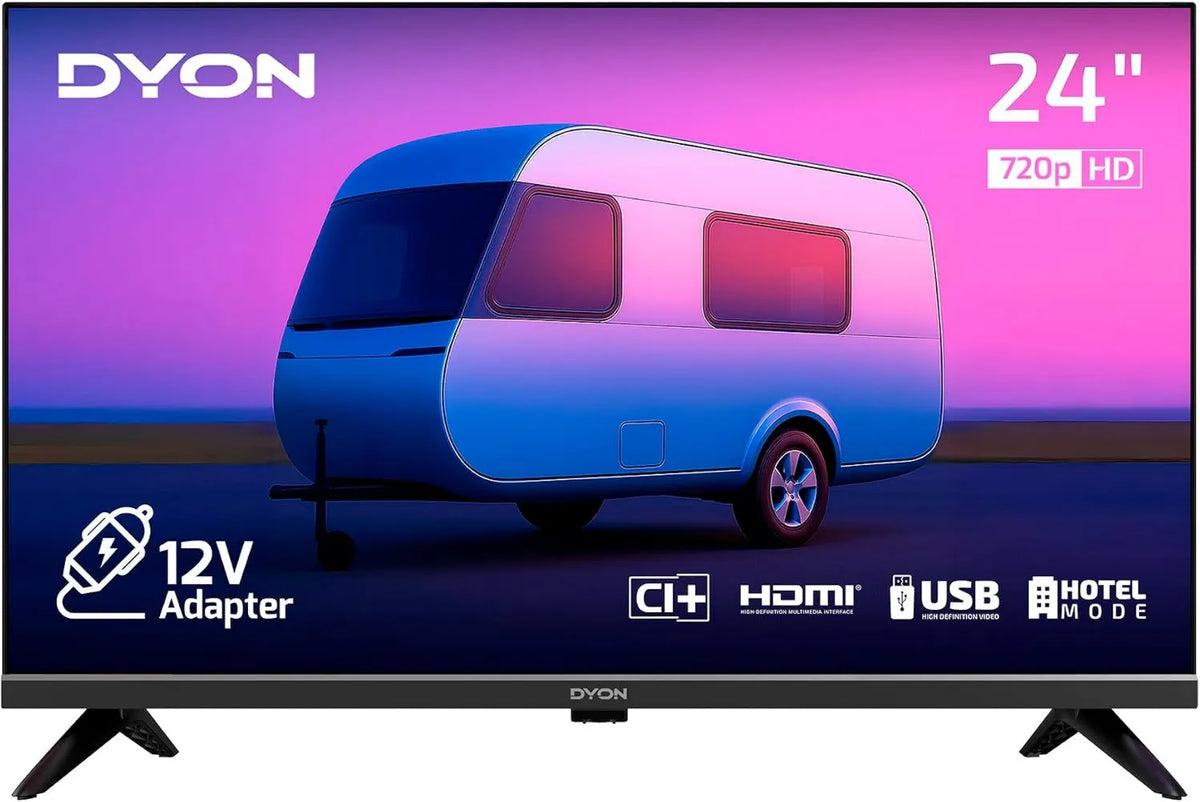 Dyon telewizor, Smart TV, 24 cali, 12 V, TV, potrójny tuner DVB- T2, S2, USB, DVB- S2, kemping, CI +, tryb hotelowy DVB-T2 DVB-S2