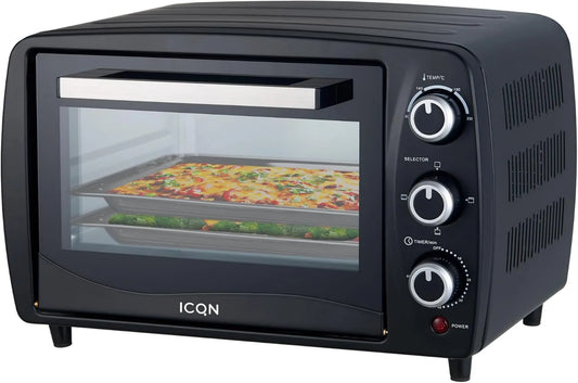 ICQN mini piekarnik, Piec elektryczny, 15 l, 200 W, 3 programów, 90 do 230°C, licznik czasu, kemping, gwarancja 2 lata, zegar 60 minut, 3 funkcje gotowania, 1200 W