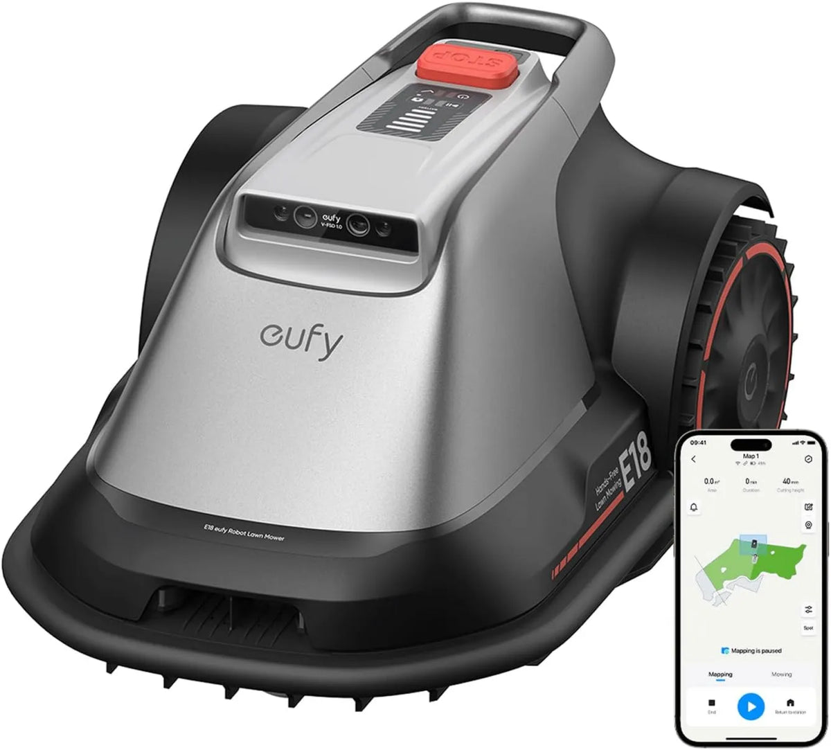 E18 robot koszący, 1200 m², eufy robot koszący bez kabla ograniczającego, brak awarii sygnału, technologia TrueVision, system GNSS, ogród do 1200 m²