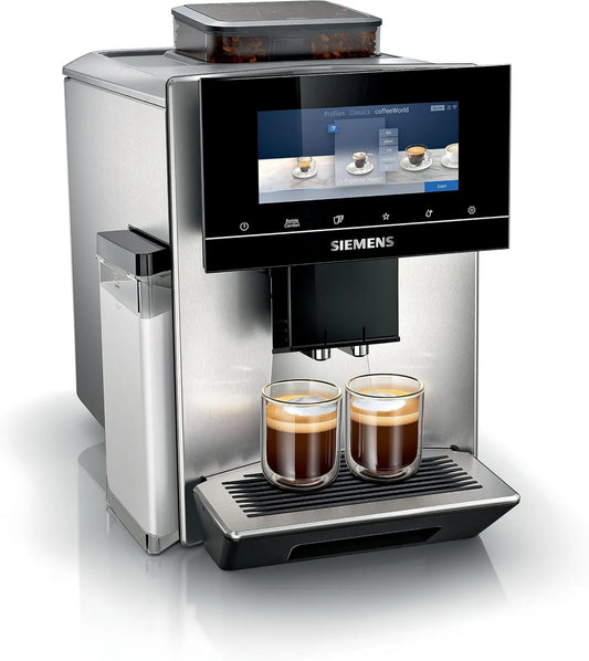 Siemens EQ900 TQ903R03 ekspres do kawy, stal nierdzewna, sterowanie dotykowe, tryb Barista, 2 młynki ceramiczne, 6,8' wyświetlacz dotykowy i slajdów