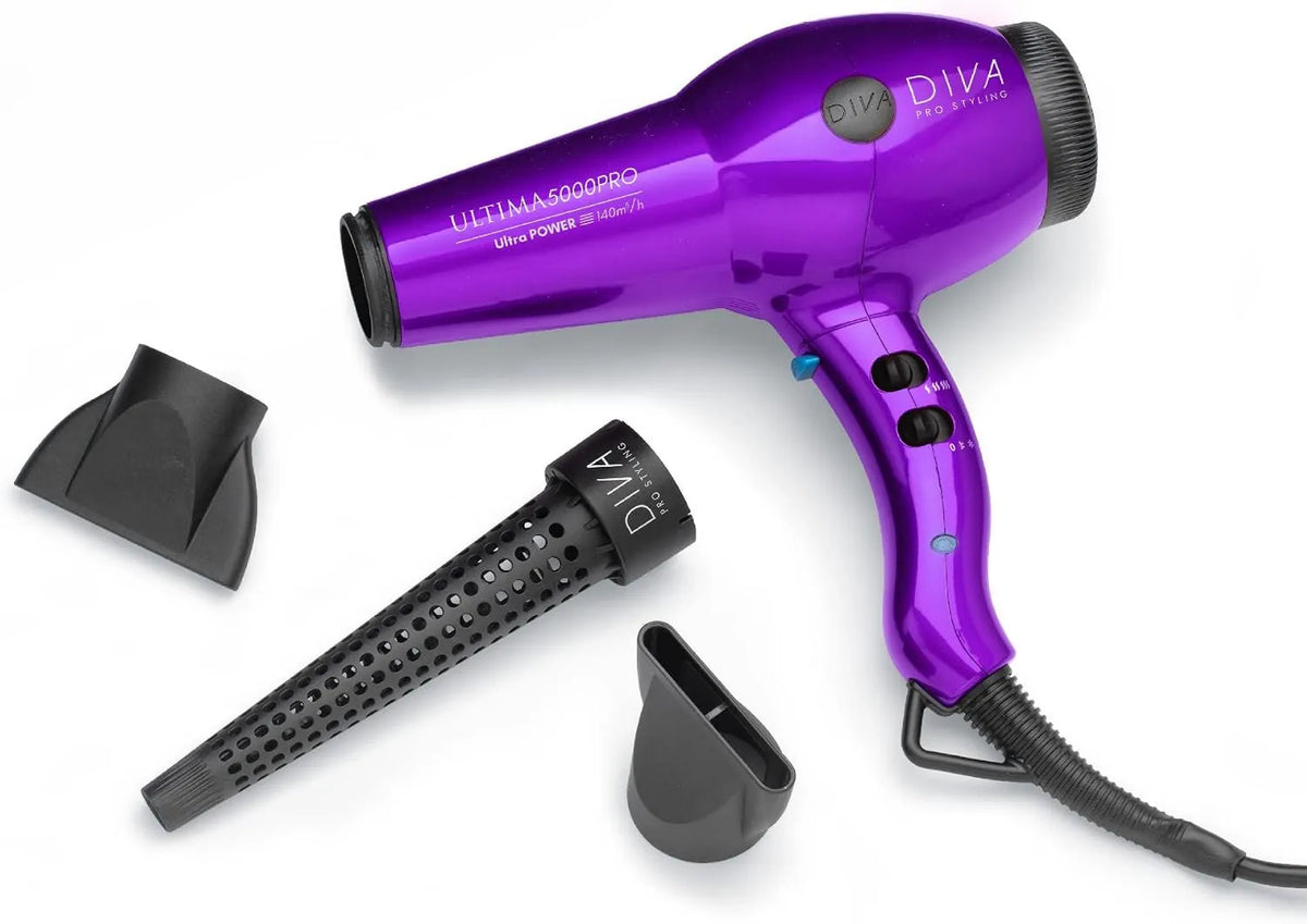 Diva Pro Styling suszarka do włosów, Ultima 5000 Suszarka do użytku profesjonalnego wyposażona w opakowanie jonowe 2200 W Violet