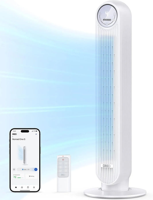DREO, Wentylator, minutnik, Wi-Fi, 90 ° oscylacja, tłumik, 4 tryby, 4 prędkości