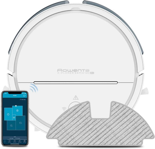 Rowenta RR7877WH robot odkurzający, 65 dB, 0,7 L, sterowanie WiFi, X-Plorer Serie 120 AI robot odkurzacz pracz, zasysa i myje podłogi