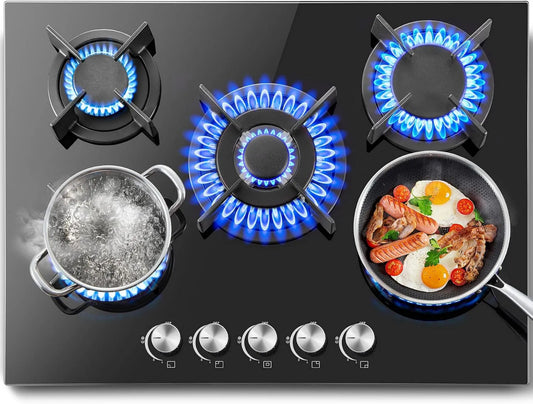 SNDOAS płyta grzewcza, Naczynia kuchenne z piekarnikiem, 70 cm, 5 palników, 10400 W, do zabudowy, czarne, Gaz do gotowania 5 Fires, Natural Gas Conversion, Propan
