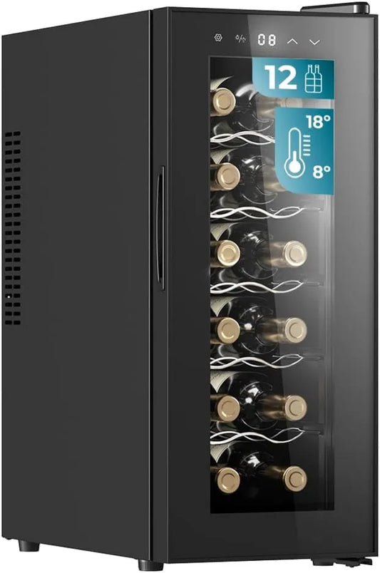 Cecotec chłodziarka do wina, 12 butelek, 35 dB, Bolero GrandSommelier 1250 CoolCrystal, termoelektryczna chłodziarka LED