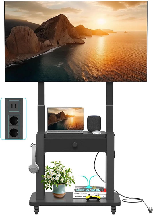 Hellsehen, 75 'Szafka TV, 600 x 400 mm, OLED, LCD ekran, czarny, Wózek TV mobilnej z regulowaną wysokością do domu lub biura, do 100 kg, zakrzywione 32- 75'