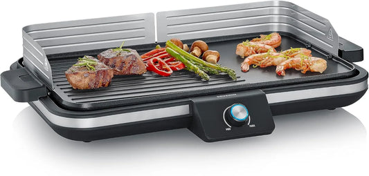 Severin grill elektryczny, PG 8564 płyta grzewcza, 300 W, grill, powłoka nienakładająca się, wyjmowana, czarna, Plancha regulowana do 230°C
