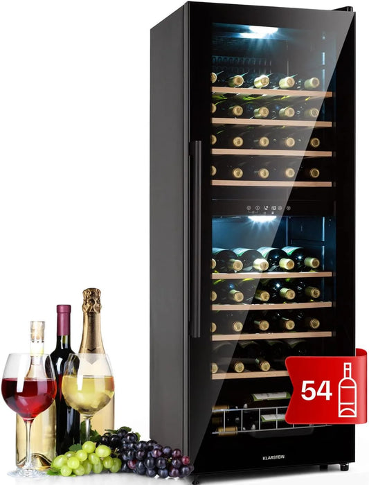 KLARSTEIN chłodziarka do napojów, Winiarnia elektryczna, 77 butelek, 5 do 18°C, dotyk, Lodówka Bar, Ochrona przed promieniowaniem UV, Lodówka Wino na stopach z drzwiami