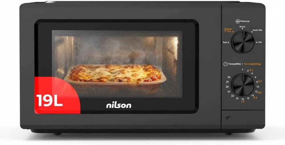 NILSON, Kuchenka mikrofalowa NMW2701N, 19 l, 700 W, 5 programów, 30 minut licznik czasu, mikrofalówka, czarny, Mechaniczne, Darmowa instalacja