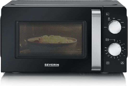 Severin, kuchenka mikrofalowa, 24, 5 cm, 17 l, 700 W, zegar, rozmrażanie, mikrofalówka z 6 poziomów mocy, czarny, MW 7886, ciepło
