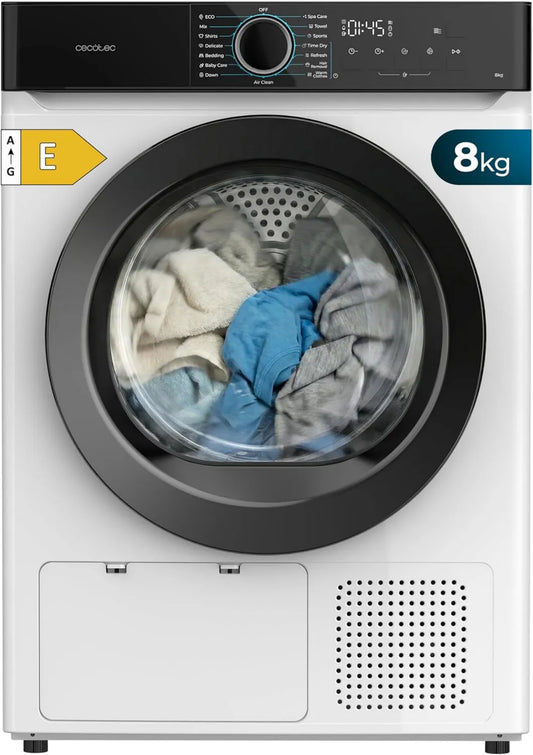 Cecotec suszarka z pompą ciepła, Bolero Dresscode suszarka, 650 W, 15 programów, 8 kg, klasa energetyczna E, biały, stary A + +, niskie zużycie, SpaCare