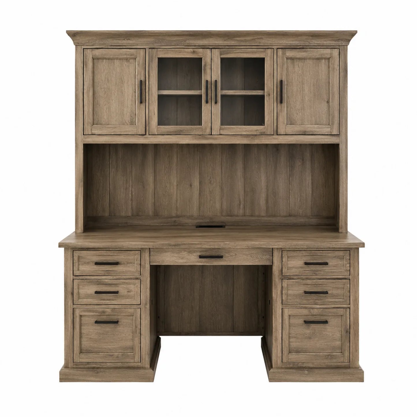 Biurko drewniane z półkami i szafkami dąb