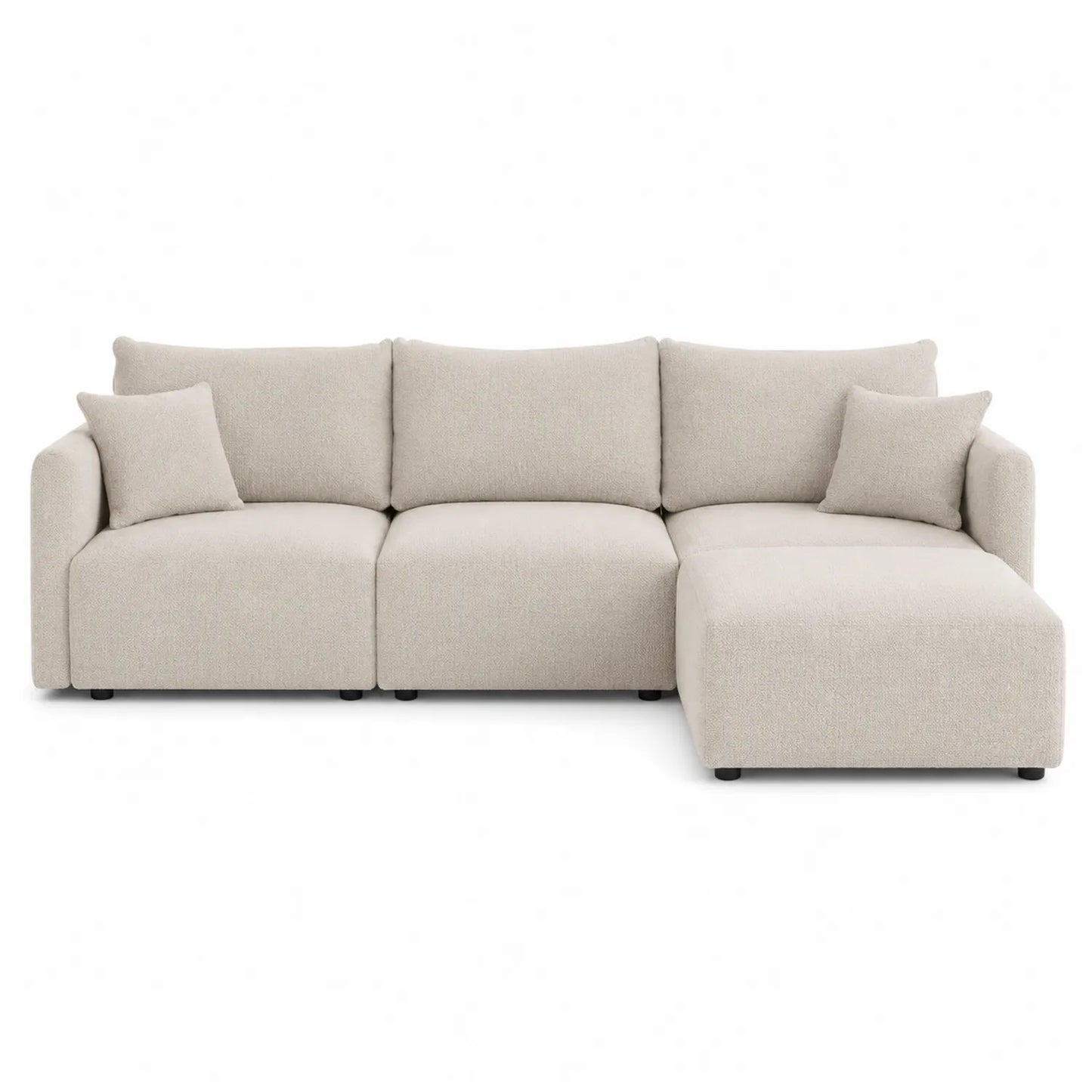 Beżowa sofa narożna z tkaniny lnianej