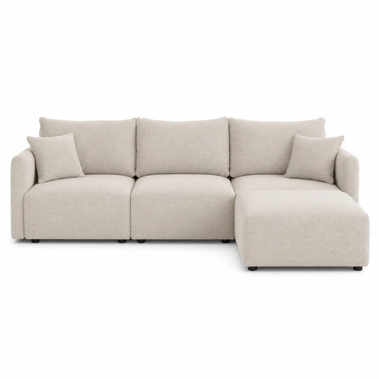 Beżowa sofa narożna z tkaniny lnianej