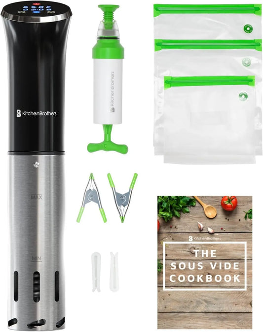 KitchenBrothers, Piec wodny, 1200 W, -0 do 95°C, stal nierdzewna, czarna, czarny / Inox z akcesoriami, Regulowany o 0, 2°C