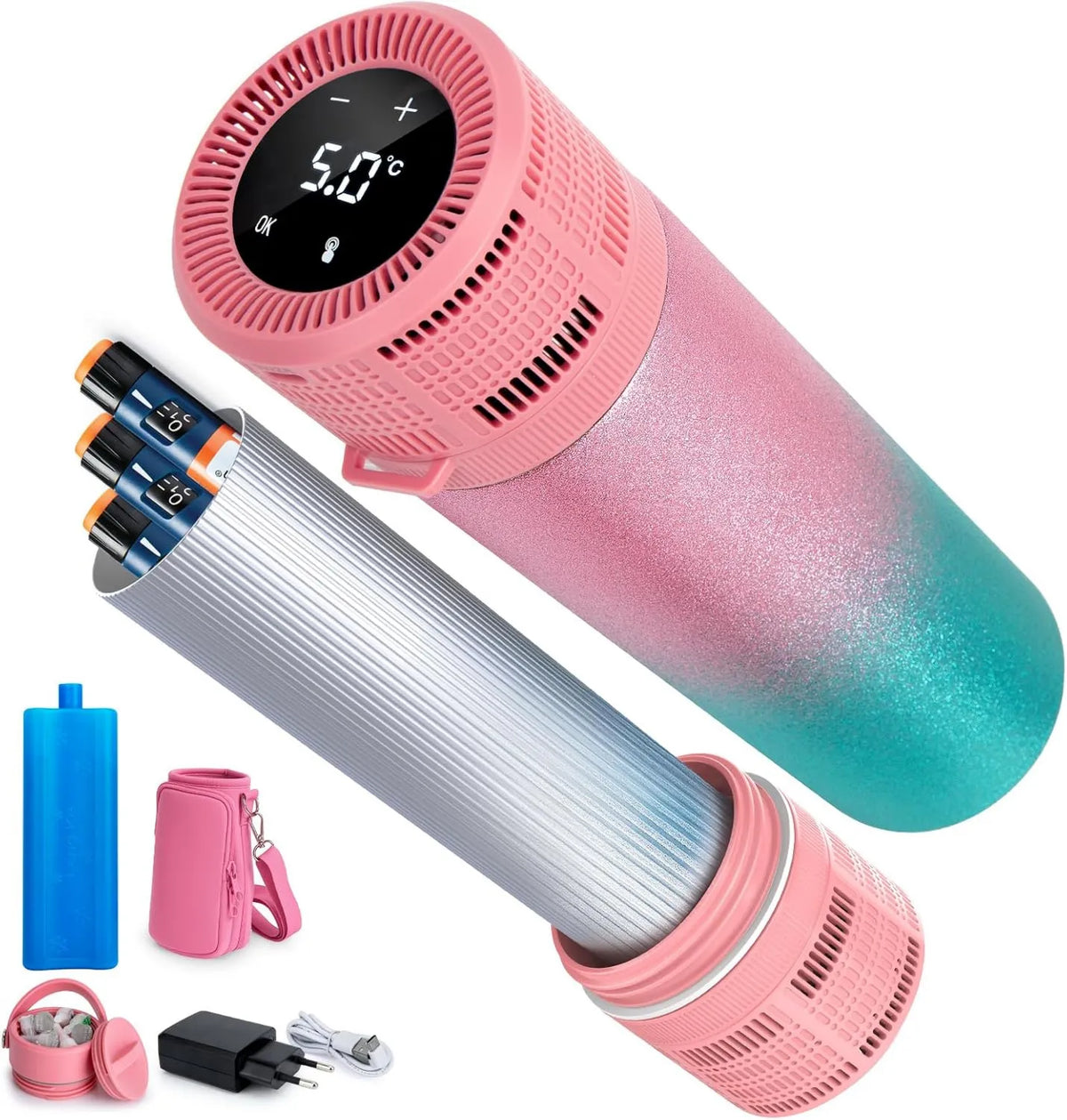 SUNMON, Elektryczna chłodnica, 2 do 8°C, USB, 2 strefy temperatur, transport insuliny i leków, mini przenośna lodówka, Regulowana temperatura