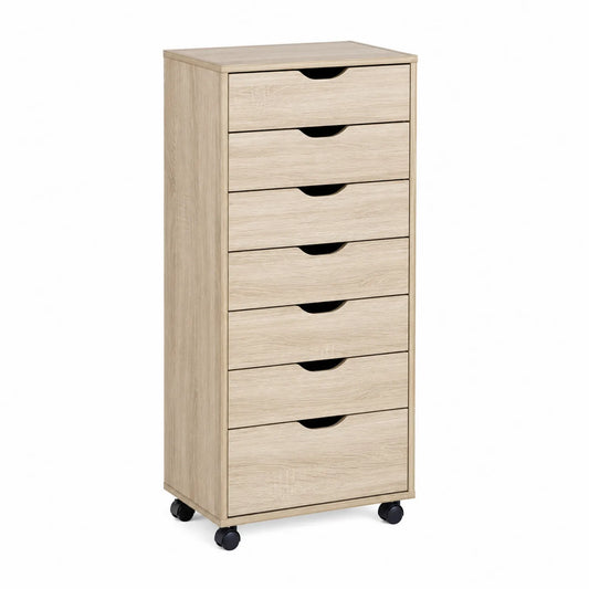 Szafka z szufladami MDF na kółkach Beżowa 7 szuflad 120x50x40 cm