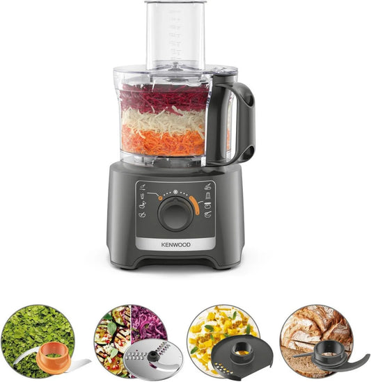 Kenwood FDP31.020GY robot kuchenny, 2,1 l, Multipro Compact model 2023, robot rozdrabniacz kuchenny z 2 prędkościami przetwarzania + puls