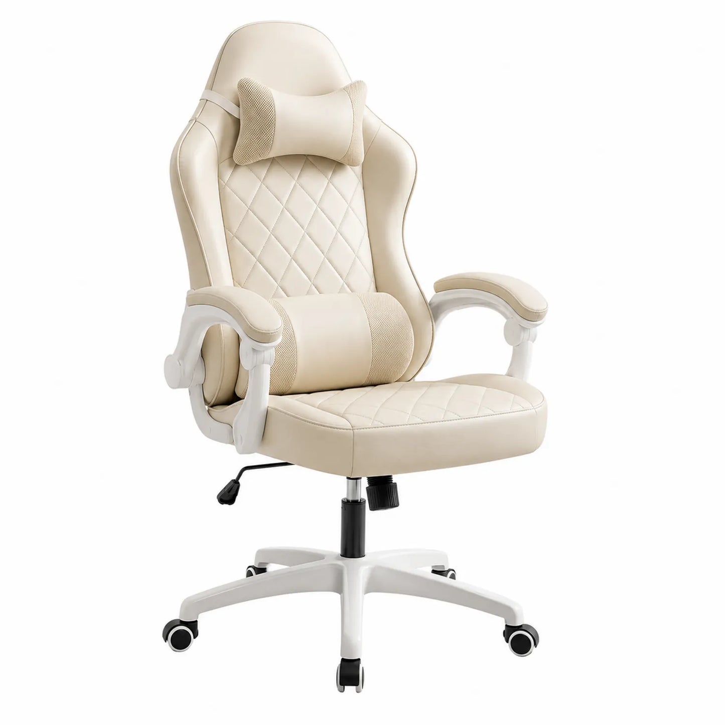 Fotel biurowy skórzany ergonomiczny kremowy z regulacją wysokości